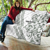 All White Maori Tribal Tattoo Personalised Quilt Moss Green Polynesian Style - Polynesian Pride
