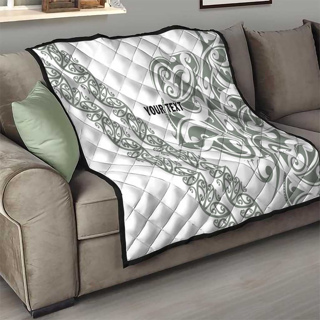 All White Maori Tribal Tattoo Personalised Quilt Moss Green Polynesian Style - Polynesian Pride