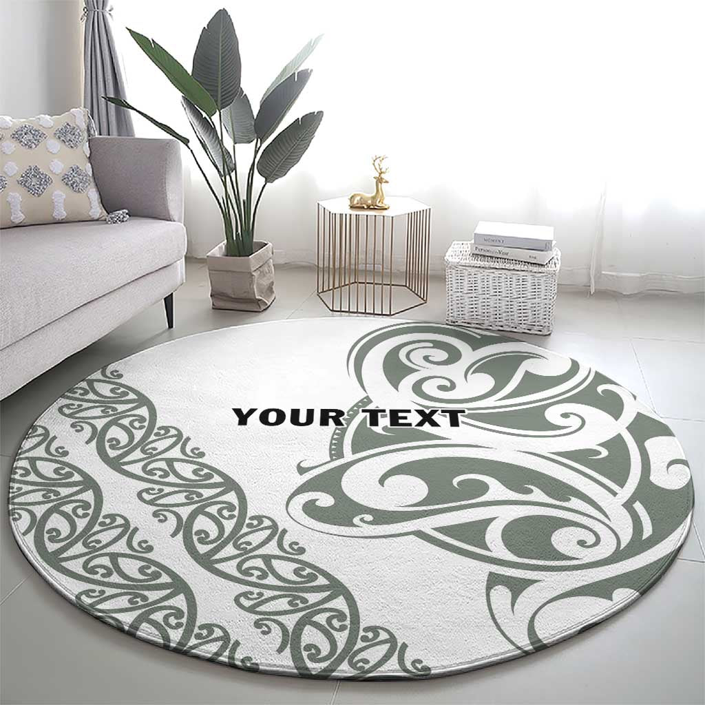 All White Maori Tribal Tattoo Personalised Round Carpet Moss Green Polynesian Style - Polynesian Pride