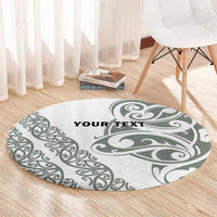 All White Maori Tribal Tattoo Personalised Round Carpet Moss Green Polynesian Style - Polynesian Pride