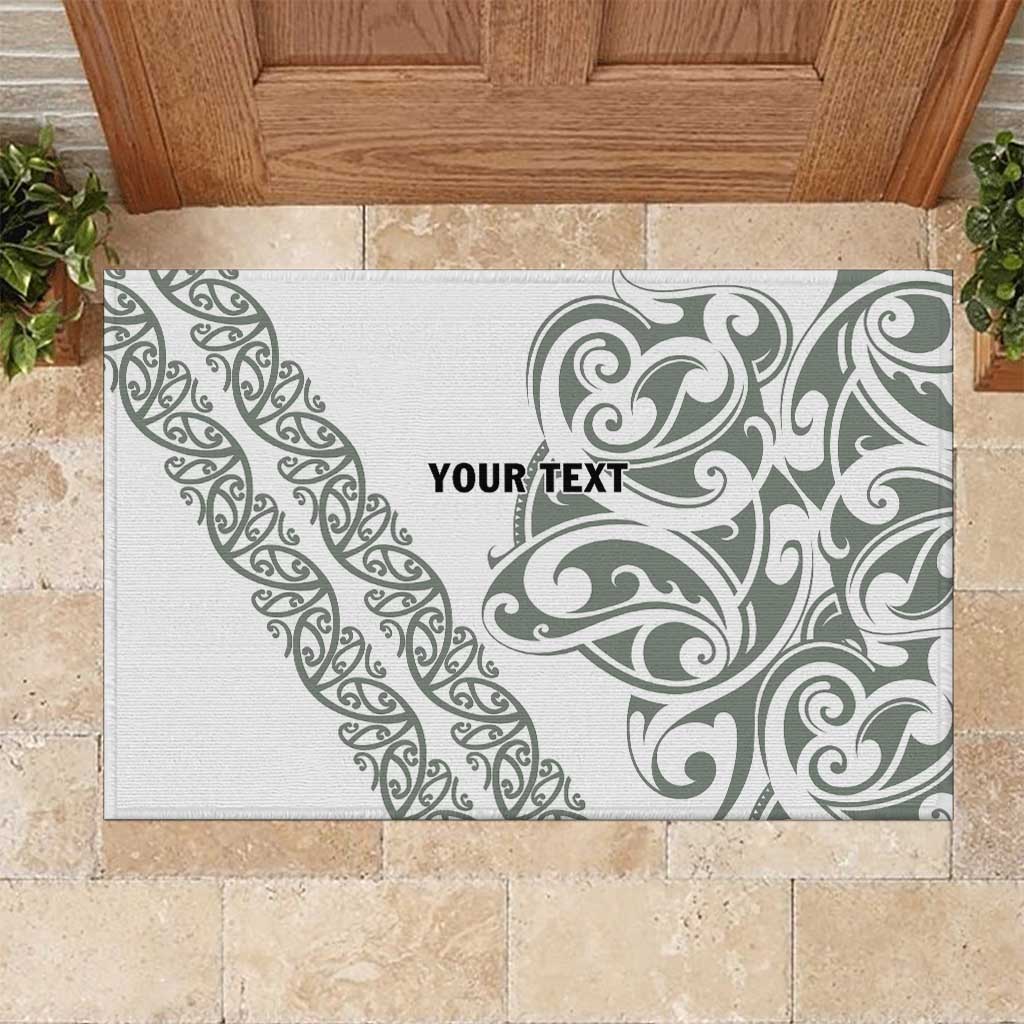 All White Maori Tribal Tattoo Personalised Rubber Doormat Moss Green Polynesian Style - Polynesian Pride