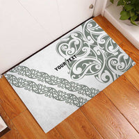 All White Maori Tribal Tattoo Personalised Rubber Doormat Moss Green Polynesian Style - Polynesian Pride