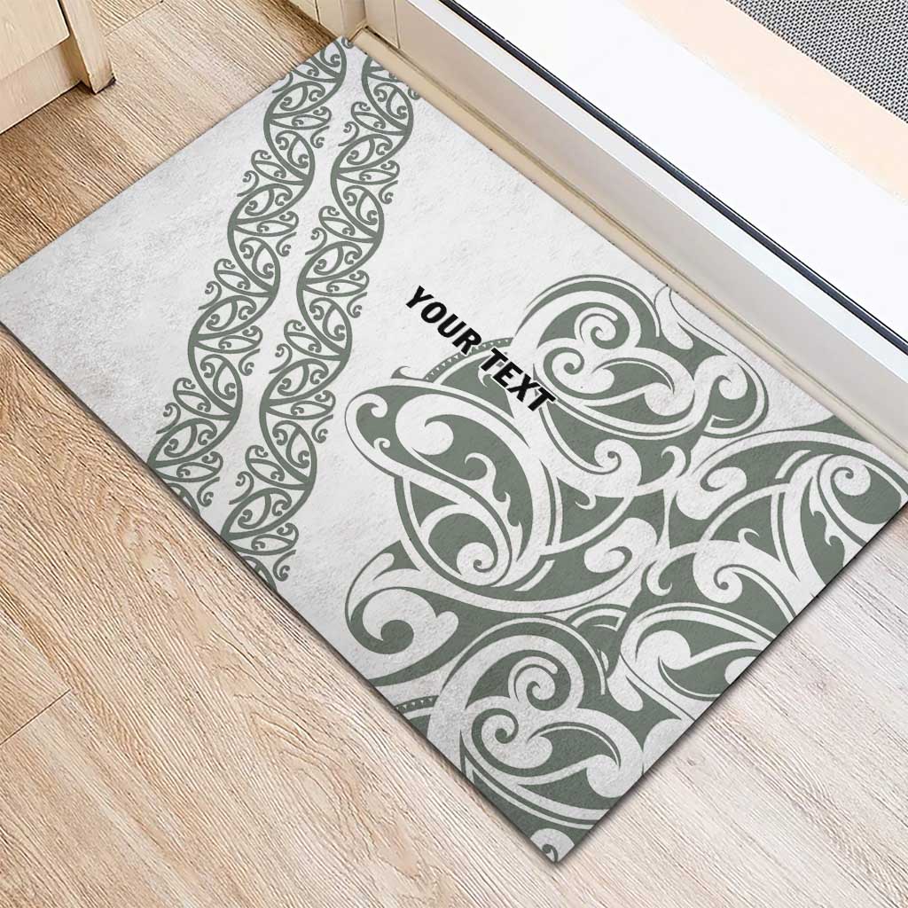 All White Maori Tribal Tattoo Personalised Rubber Doormat Moss Green Polynesian Style - Polynesian Pride