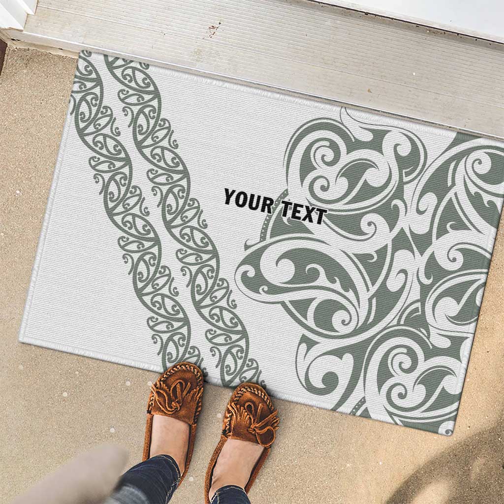 All White Maori Tribal Tattoo Personalised Rubber Doormat Moss Green Polynesian Style - Polynesian Pride