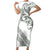 All White Maori Tribal Tattoo Personalised Short Sleeve Bodycon Dress Moss Green Polynesian Style - Polynesian Pride