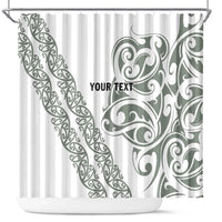 All White Maori Tribal Tattoo Personalised Shower Curtain Moss Green Polynesian Style - Polynesian Pride