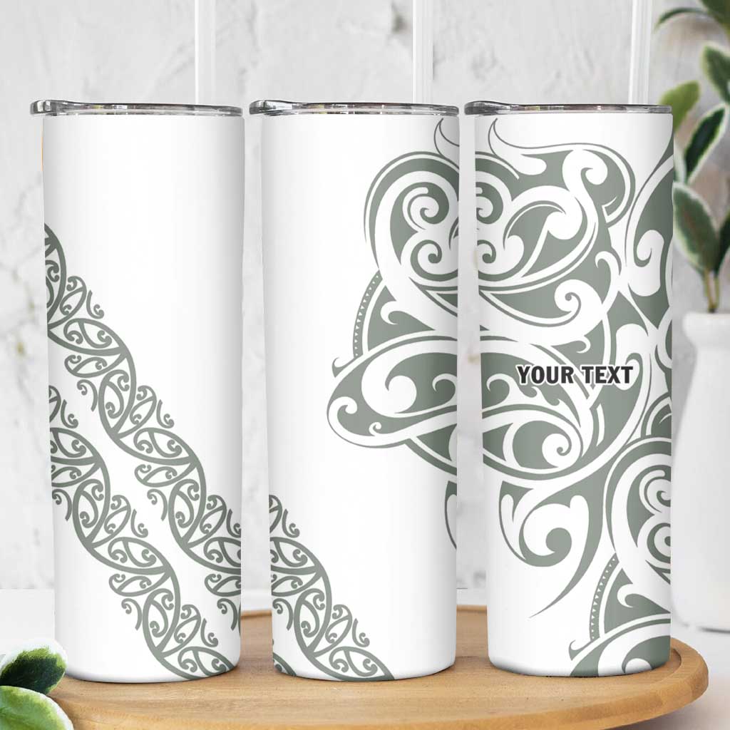 All White Maori Tribal Tattoo Personalised Skinny Tumbler Moss Green Polynesian Style - Polynesian Pride