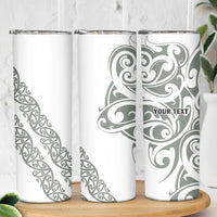 All White Maori Tribal Tattoo Personalised Skinny Tumbler Moss Green Polynesian Style - Polynesian Pride
