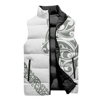 All White Maori Tribal Tattoo Personalised Sleeveless Puffer Jacket Moss Green Polynesian Style - Polynesian Pride