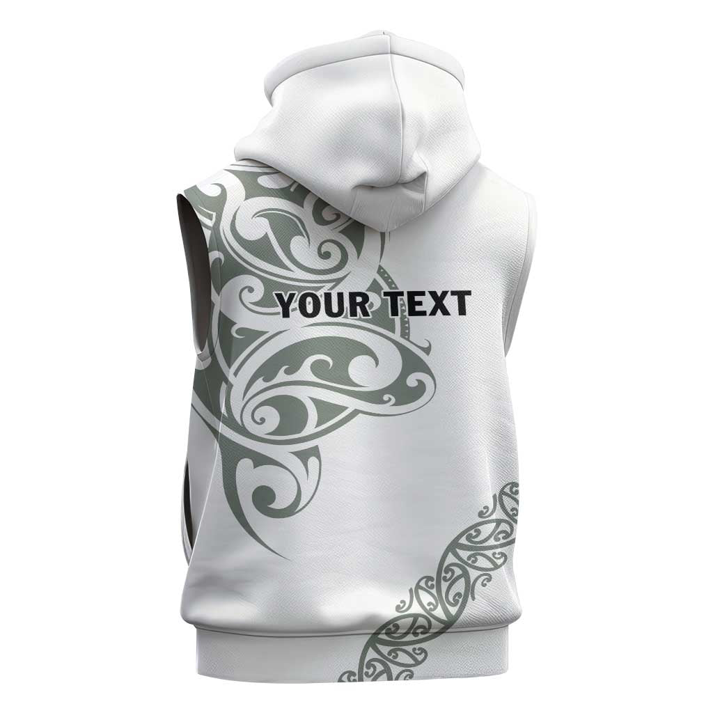 All White Maori Tribal Tattoo Personalised Sleeveless Zip Hoodie Moss Green Polynesian Style - Polynesian Pride