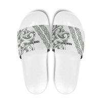 All White Maori Tribal Tattoo Personalised Slide Sandals Moss Green Polynesian Style - Polynesian Pride
