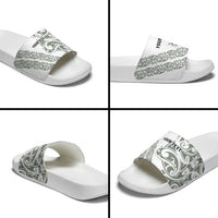 All White Maori Tribal Tattoo Personalised Slide Sandals Moss Green Polynesian Style - Polynesian Pride