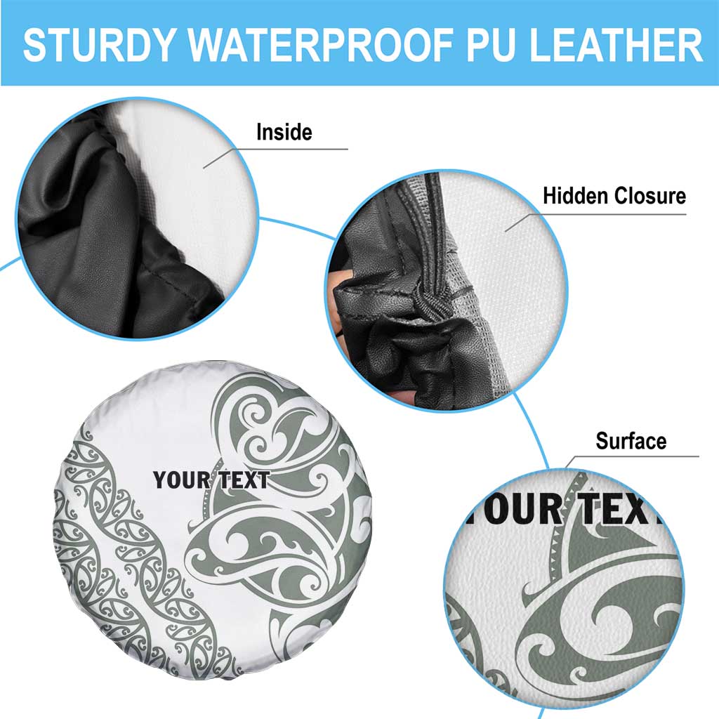 All White Maori Tribal Tattoo Personalised Spare Tire Cover Moss Green Polynesian Style - Polynesian Pride