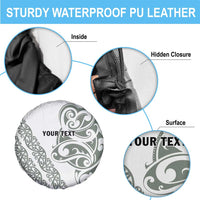 All White Maori Tribal Tattoo Personalised Spare Tire Cover Moss Green Polynesian Style - Polynesian Pride