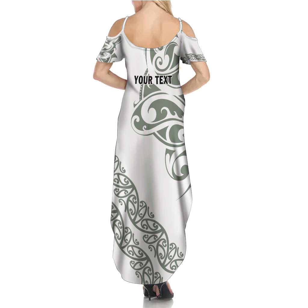 All White Maori Tribal Tattoo Personalised Summer Maxi Dress Moss Green Polynesian Style - Polynesian Pride