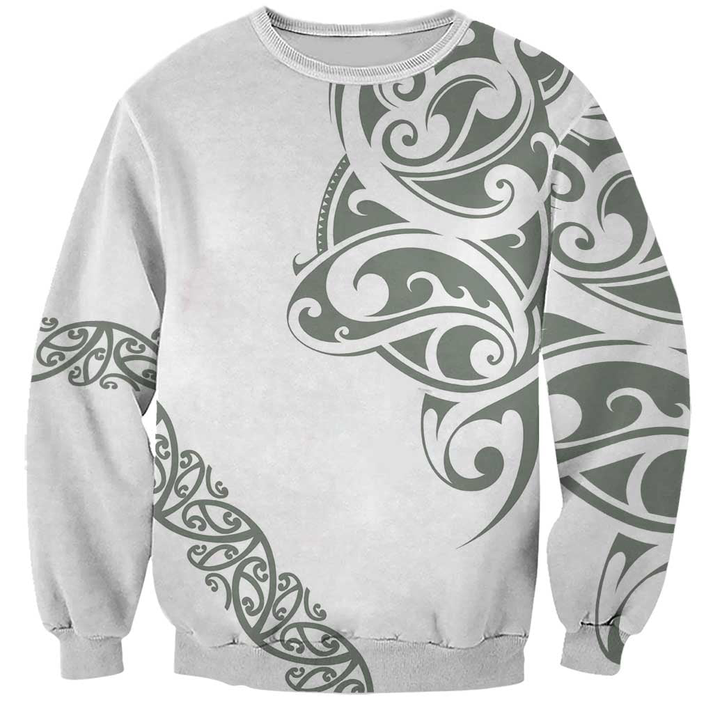 All White Maori Tribal Tattoo Personalised Sweatshirt Moss Green Polynesian Style - Polynesian Pride