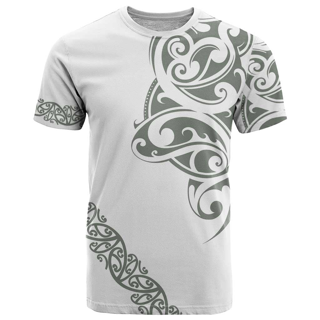 All White Maori Tribal Tattoo Personalised T Shirt Moss Green Polynesian Style - Polynesian Pride