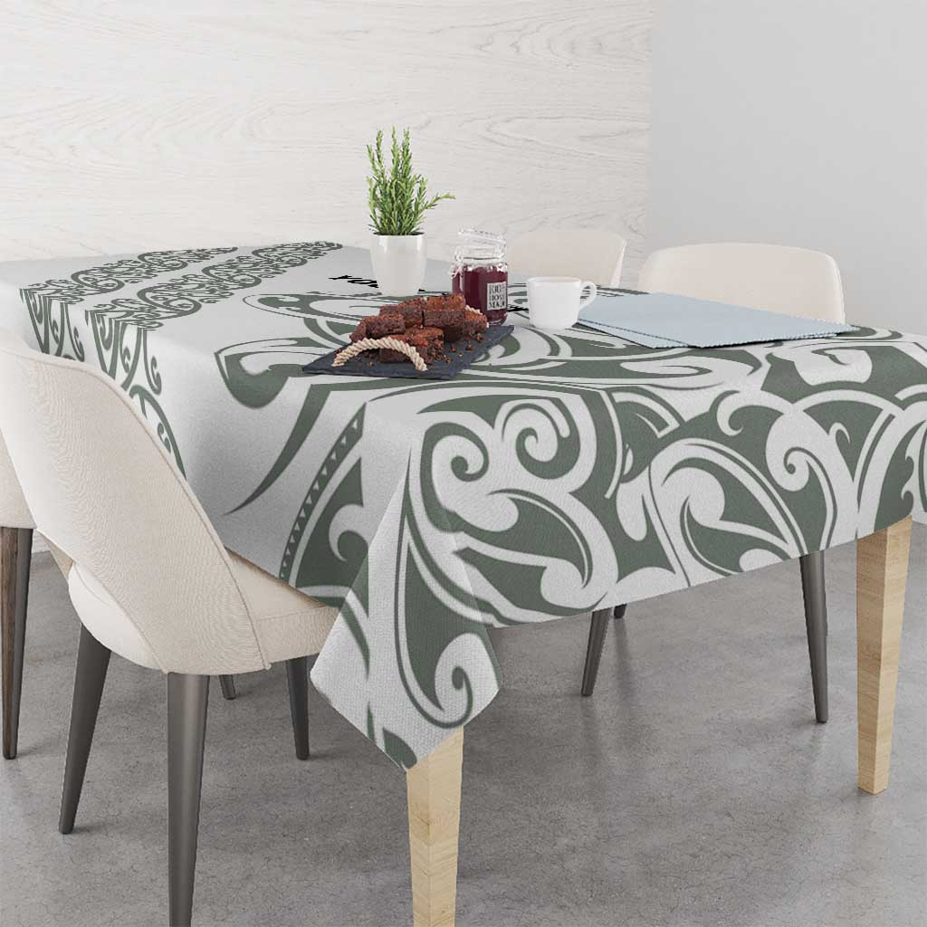 All White Maori Tribal Tattoo Personalised Tablecloth Moss Green Polynesian Style - Polynesian Pride