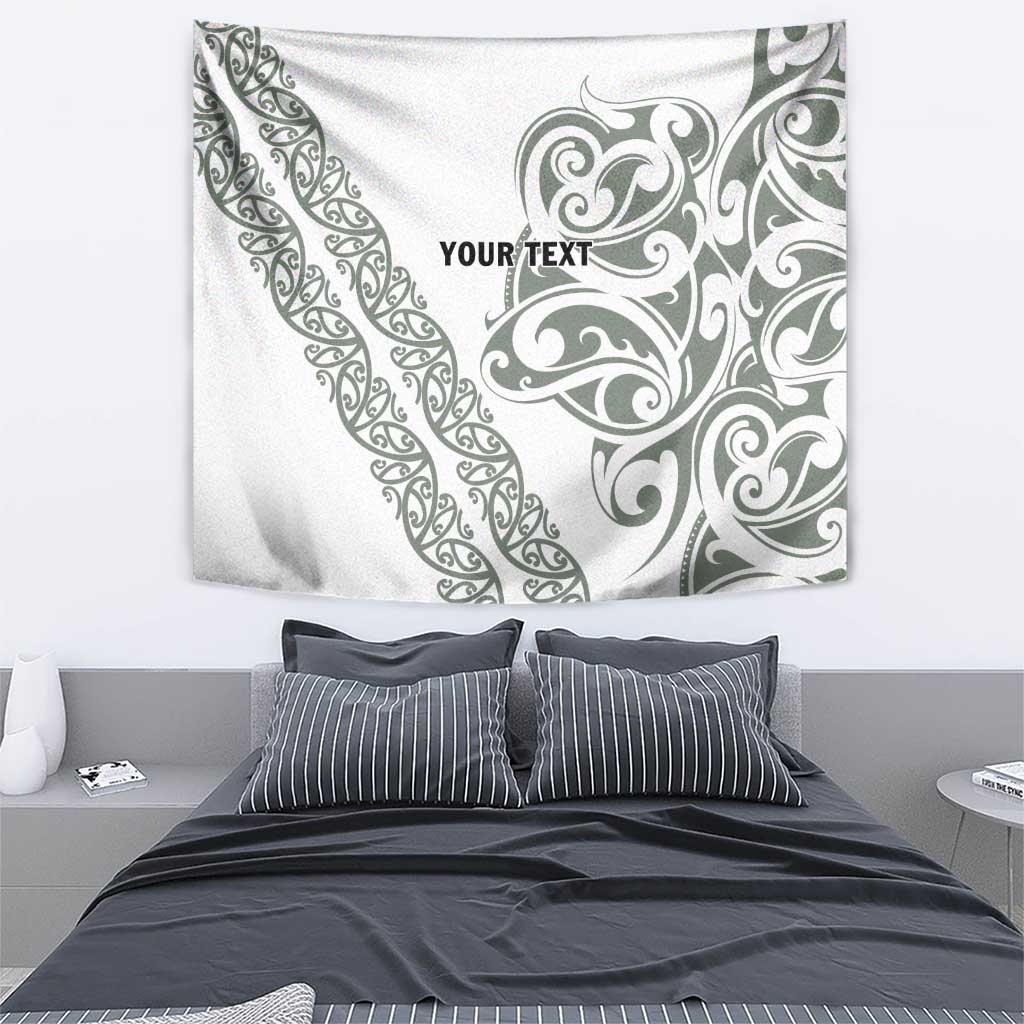 All White Maori Tribal Tattoo Personalised Tapestry Moss Green Polynesian Style - Polynesian Pride
