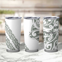 All White Maori Tribal Tattoo Personalised Tumbler Cup Moss Green Polynesian Style - Polynesian Pride