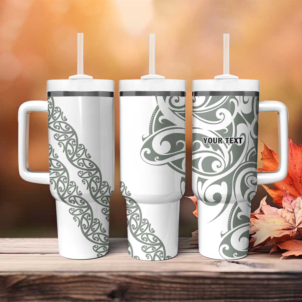 All White Maori Tribal Tattoo Personalised Tumbler With Handle Moss Green Polynesian Style - Polynesian Pride