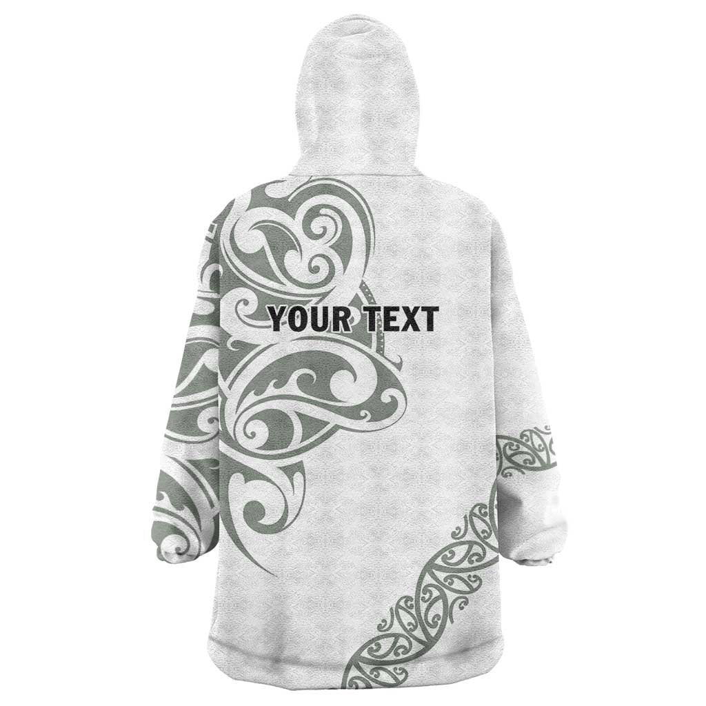 All White Maori Tribal Tattoo Personalised Wearable Blanket Hoodie Moss Green Polynesian Style - Polynesian Pride