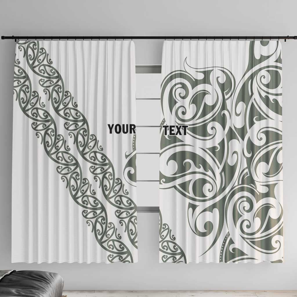 All White Maori Tribal Tattoo Personalised Window Curtain Moss Green Polynesian Style - Polynesian Pride