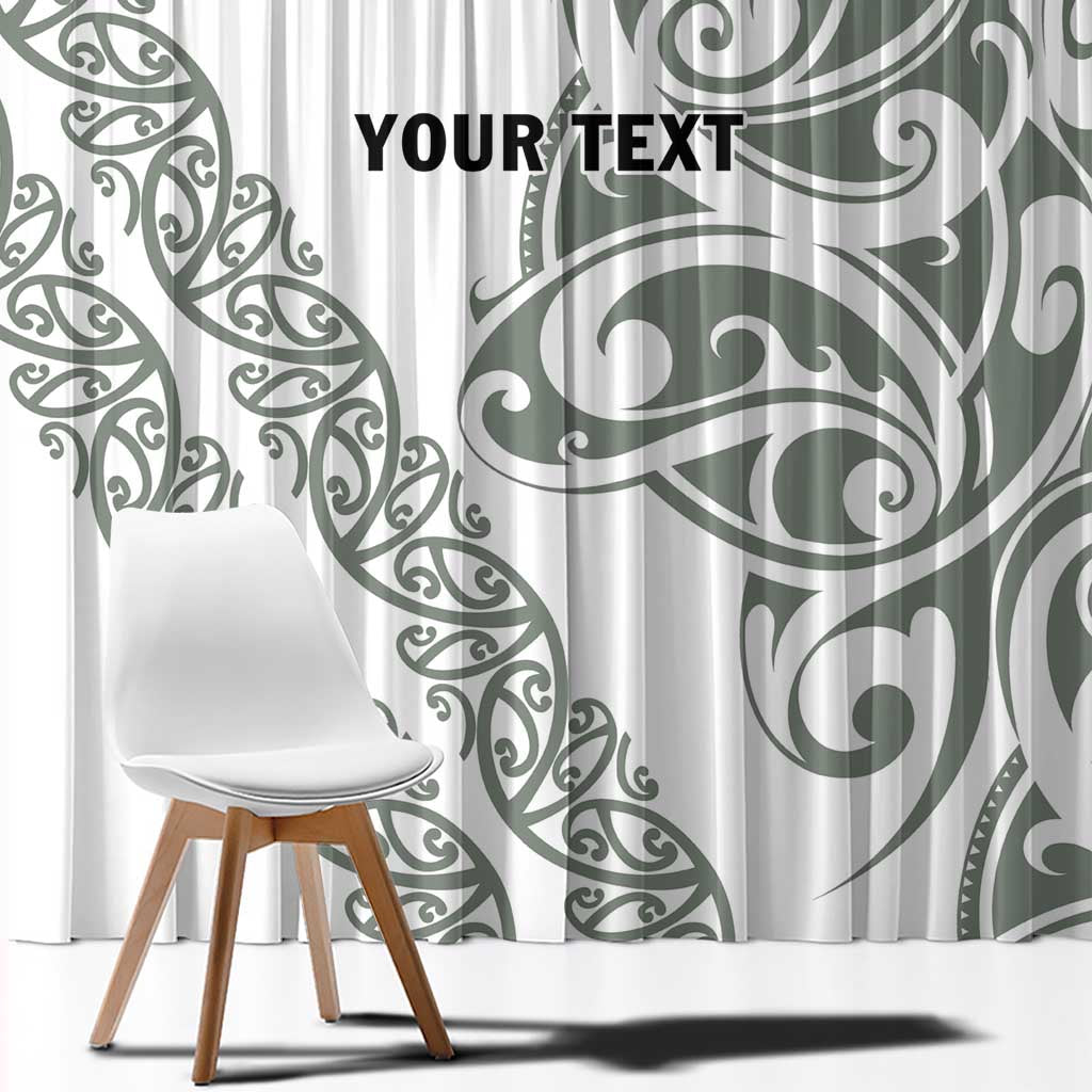 All White Maori Tribal Tattoo Personalised Window Curtain Moss Green Polynesian Style - Polynesian Pride