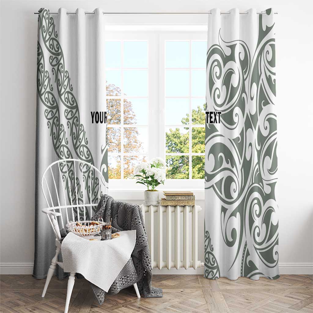 All White Maori Tribal Tattoo Personalised Window Curtain Moss Green Polynesian Style - Polynesian Pride