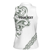 All White Maori Tribal Tattoo Personalised Women Sleeveless Polo Shirt Moss Green Polynesian Style - Polynesian Pride