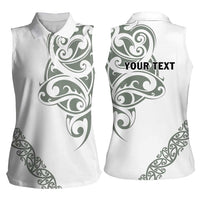 All White Maori Tribal Tattoo Personalised Women Sleeveless Polo Shirt Moss Green Polynesian Style - Polynesian Pride
