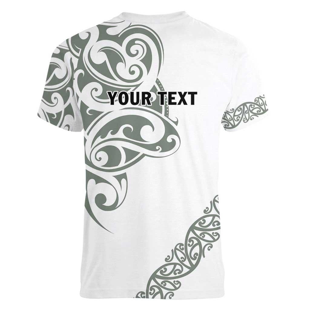 All White Maori Tribal Tattoo Personalised Women V-Neck T-Shirt Moss Green Polynesian Style - Polynesian Pride