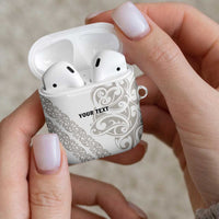 All White Maori Tribal Tattoo Personalised AirPods Case Stone Gray Polynesian Style - Polynesian Pride
