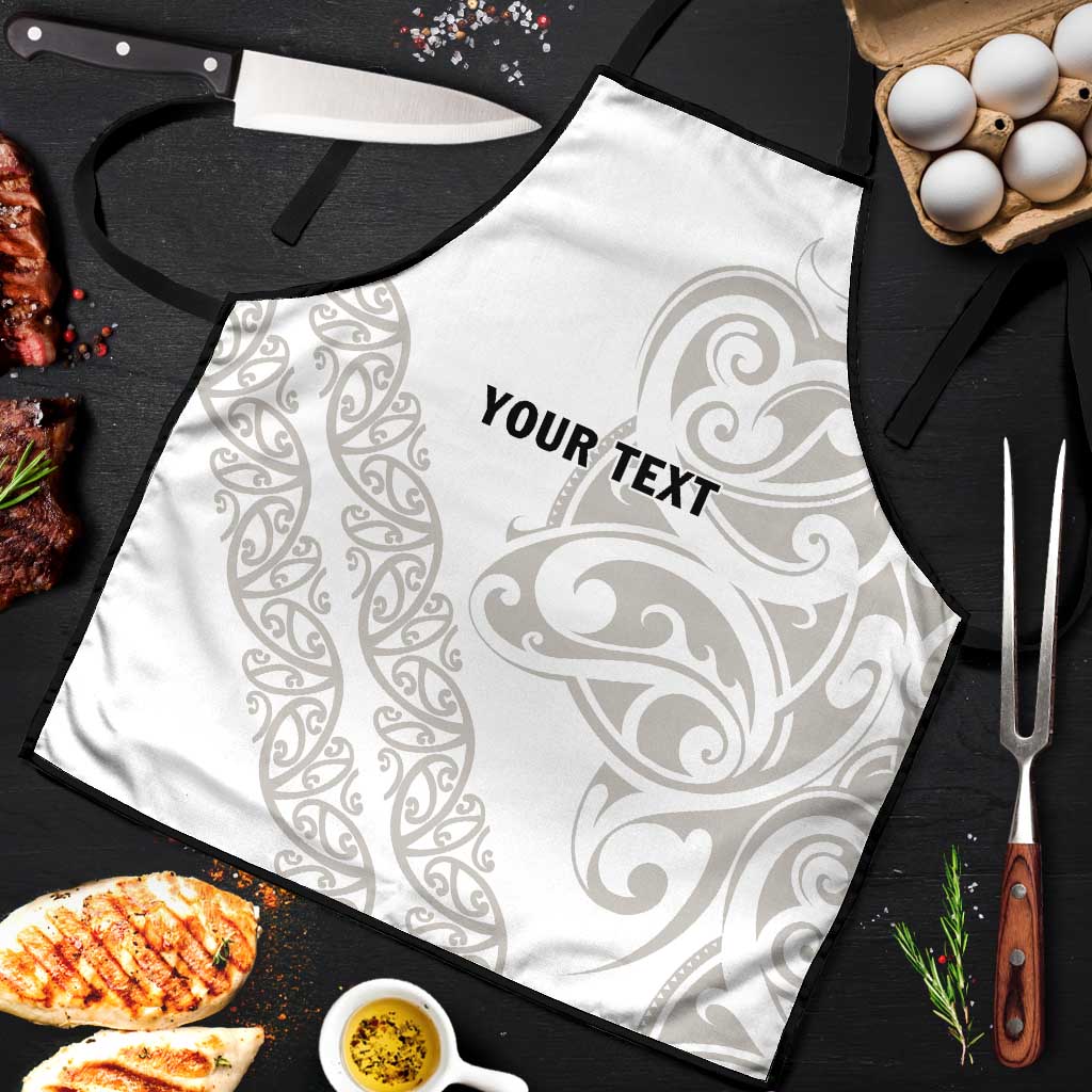 All White Maori Tribal Tattoo Personalised Apron Stone Gray Polynesian Style - Polynesian Pride