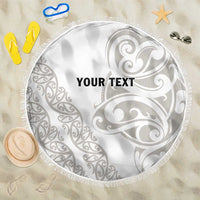 All White Maori Tribal Tattoo Personalised Beach Blanket Stone Gray Polynesian Style - Polynesian Pride