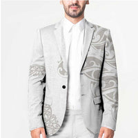 All White Maori Tribal Tattoo Personalised Blazer Stone Gray Polynesian Style - Polynesian Pride