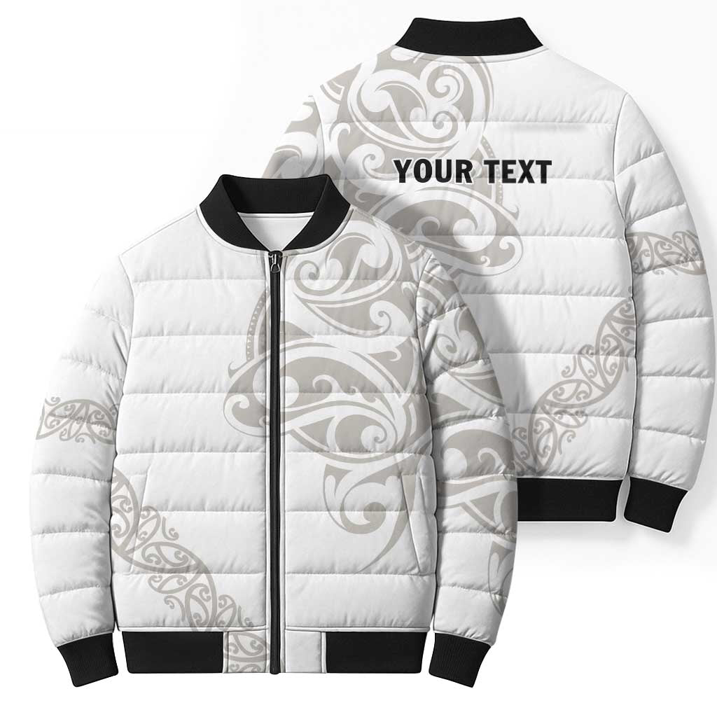 All White Maori Tribal Tattoo Personalised Bomber Puffer Jacket Stone Gray Polynesian Style - Polynesian Pride