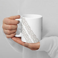 All White Maori Tribal Tattoo Personalised Ceramic Mug Stone Gray Polynesian Style - Polynesian Pride