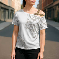 All White Maori Tribal Tattoo Personalised Cross Shoulder Shirt Stone Gray Polynesian Style - Polynesian Pride