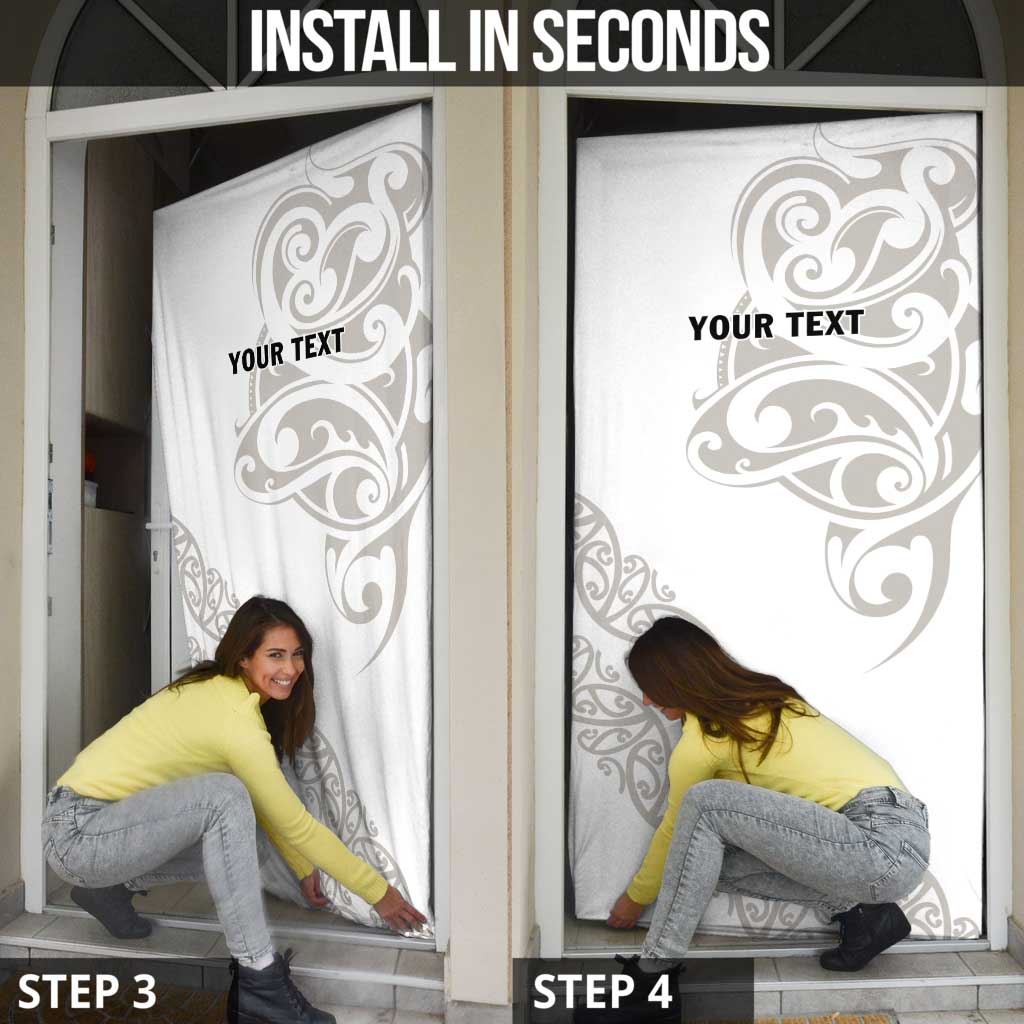 All White Maori Tribal Tattoo Personalised Door Cover Stone Gray Polynesian Style - Polynesian Pride