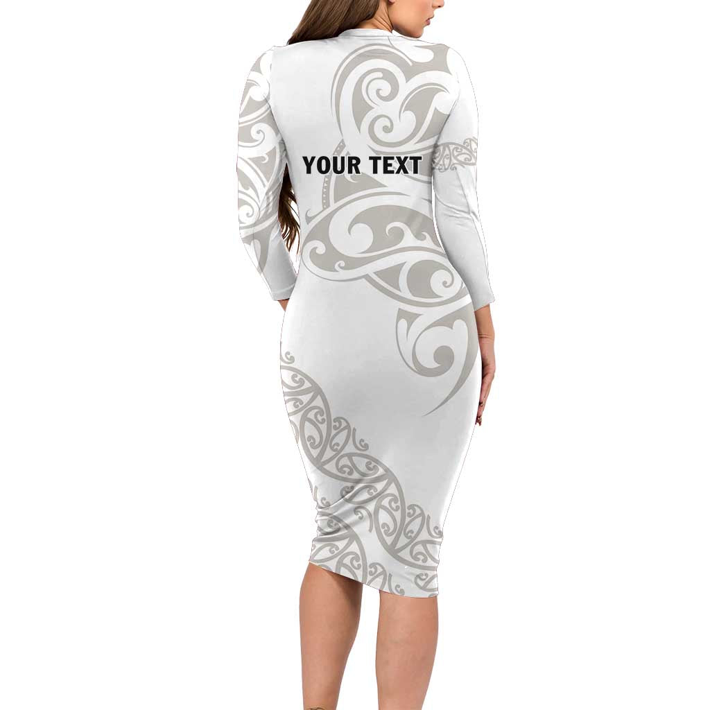 All White Maori Tribal Tattoo Personalised Family Matching Long Sleeve Bodycon Dress and Hawaiian Shirt Stone Gray Polynesian Style - Polynesian Pride