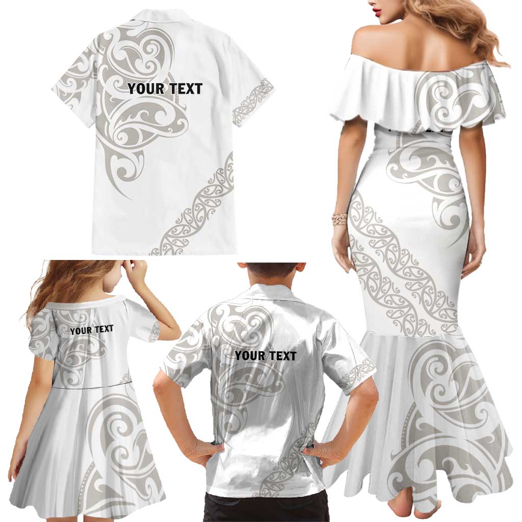 All White Maori Tribal Tattoo Personalised Family Matching Mermaid Dress and Hawaiian Shirt Stone Gray Polynesian Style - Polynesian Pride