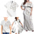 All White Maori Tribal Tattoo Personalised Family Matching Off Shoulder Maxi Dress and Hawaiian Shirt Stone Gray Polynesian Style - Polynesian Pride