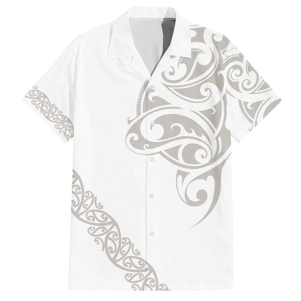 All White Maori Tribal Tattoo Personalised Family Matching Off Shoulder Maxi Dress and Hawaiian Shirt Stone Gray Polynesian Style - Polynesian Pride