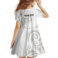 All White Maori Tribal Tattoo Personalised Family Matching Off Shoulder Short Dress and Hawaiian Shirt Stone Gray Polynesian Style - Polynesian Pride