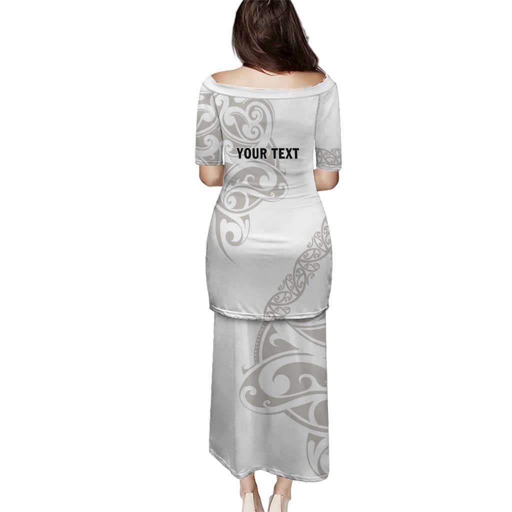 All White Maori Tribal Tattoo Personalised Family Matching Puletasi and Hawaiian Shirt Stone Gray Polynesian Style - Polynesian Pride