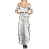All White Maori Tribal Tattoo Personalised Family Matching Summer Maxi Dress and Hawaiian Shirt Stone Gray Polynesian Style - Polynesian Pride