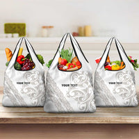 All White Maori Tribal Tattoo Personalised Grocery Bag Stone Gray Polynesian Style - Polynesian Pride