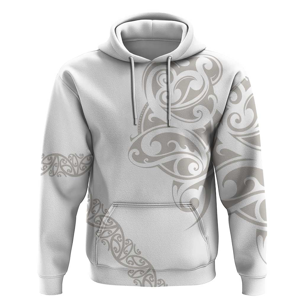 All White Maori Tribal Tattoo Personalised Hoodie Stone Gray Polynesian Style - Polynesian Pride