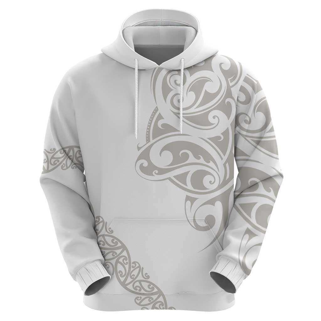 All White Maori Tribal Tattoo Personalised Hoodie Stone Gray Polynesian Style - Polynesian Pride